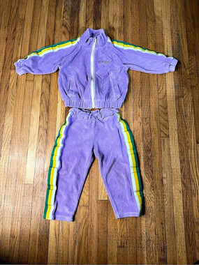 Mini Rodini Table Tennis Patch Terry Tracksuit Set Purple & Yellow Girls 2-3YRS